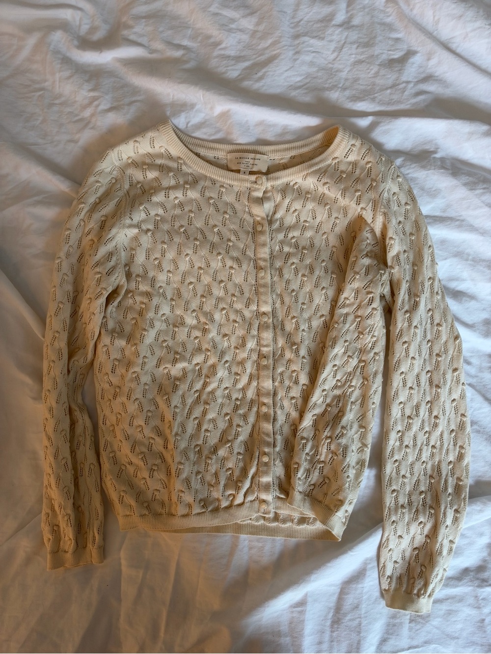 Sezane Cream Openwork Button-Front Cardigan